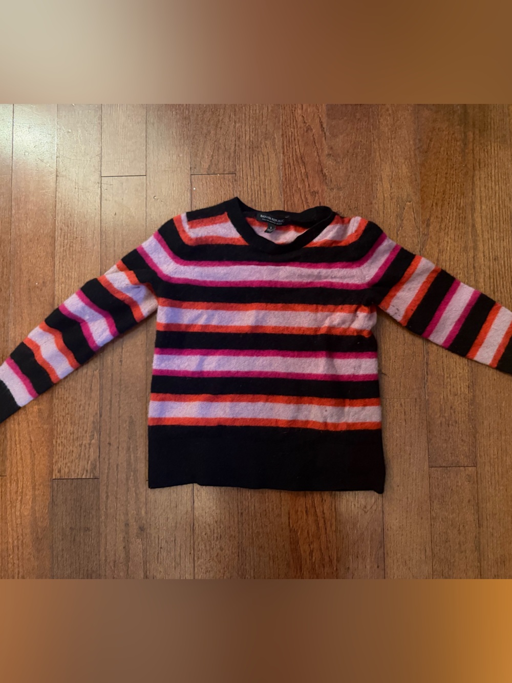 Banana Republic Striped Crewneck Sweater in Black, Pink & Orange